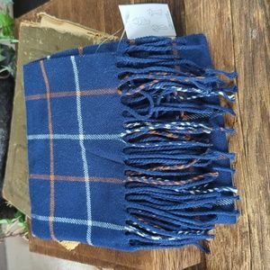 Lands End Blue Plaid Scarf Wrap Unisex 36" x 15"